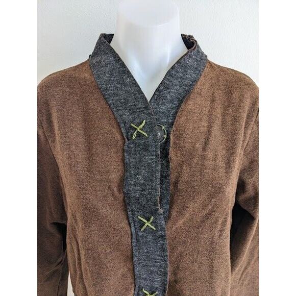 Habitat Size Medium Button Up Jacket Shacket Brown Grey V Neck Long Sleeves - Picture 3 of 5